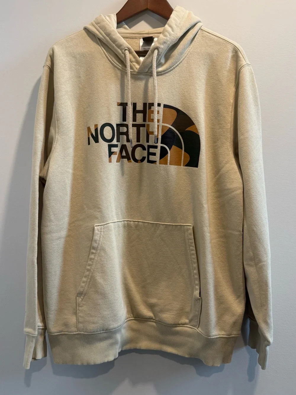 The North Face Men's Cream Logo Pullover Hoodie with Multicolor Logo